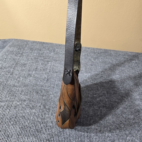 Handmade Tooled Leather Crossbody Saddle Bag Purse Brown Western Boho - Picture 13 of 13